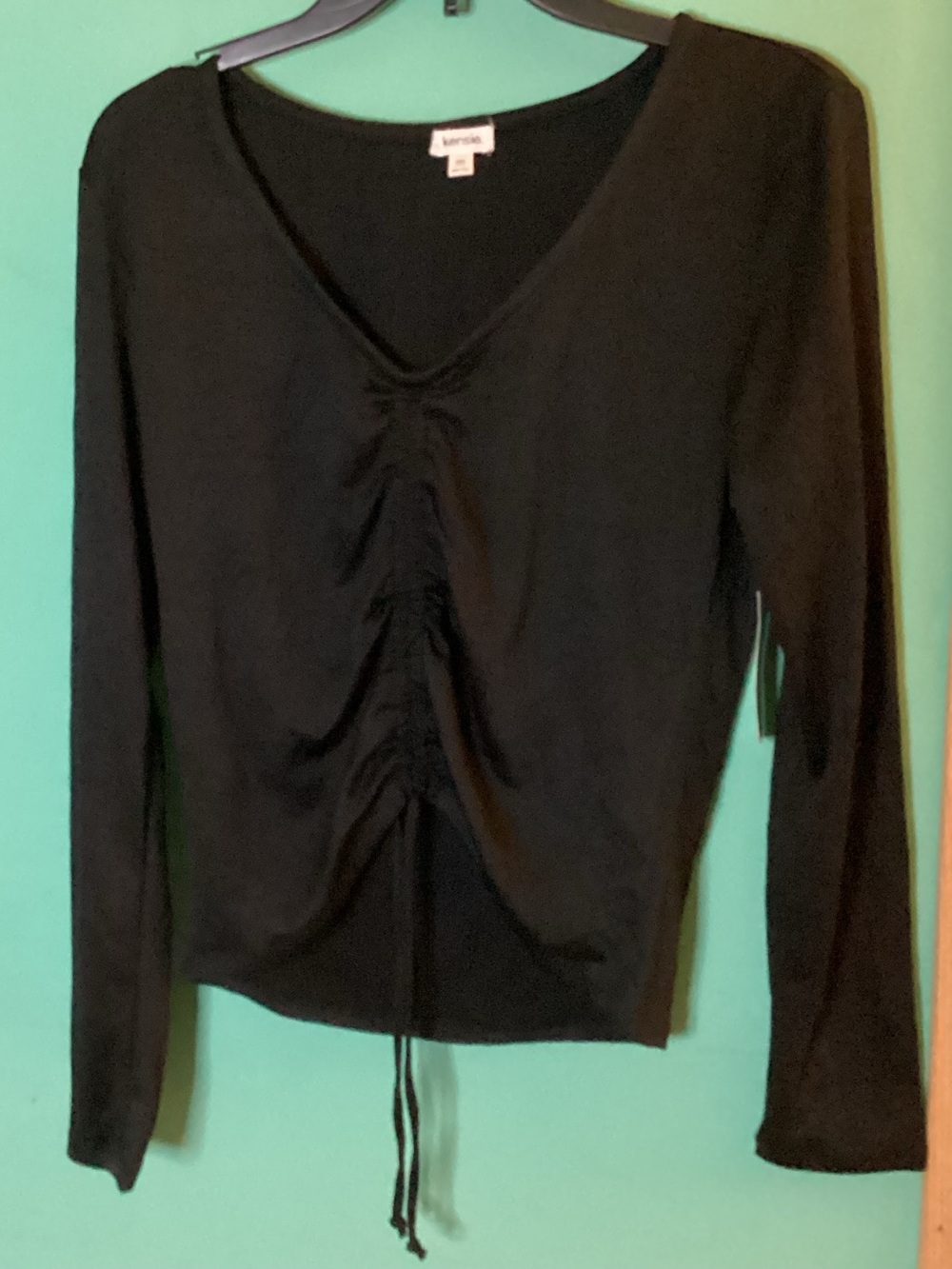 Kensie Tie Front Long Sleeve V Neck Top Size Medium NWT